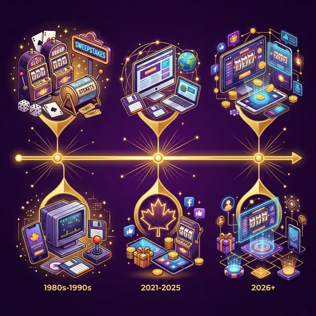 Sweepstakes casino history timeline from 1950s to 2026